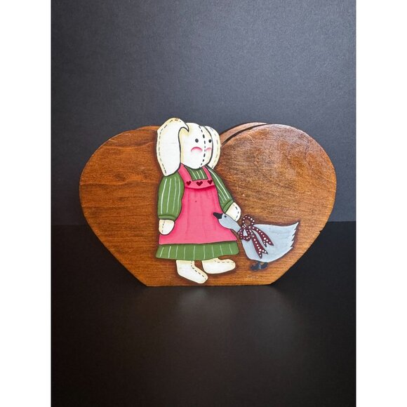 Vintage Hand-Painted Wooden Napkin Holder With Bunny & Sheep Design - Picture 1 of 13